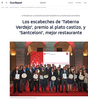 Los escabeches de Taberna Verdejo, premio al plato castizo, y Santceloni, mejor restaurante